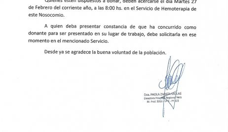 El Hospital Regional Vera hace un llamado a la solidaridad.