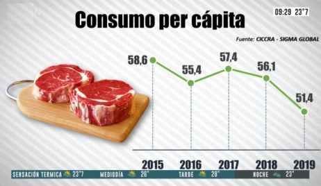 Se desplomó el consumo de carne vacuna en 2019: cayó 9,4% y es uno de los más bajos de la década