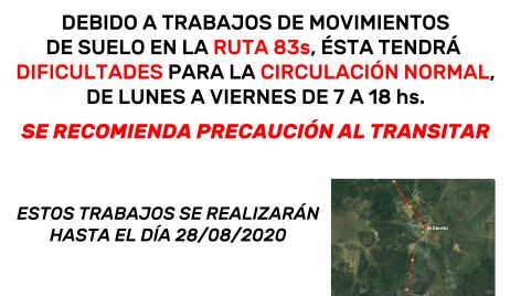 PRECAUCION EN LA CIRCULACION SOBRE RUTA PROVINCIAL 83s