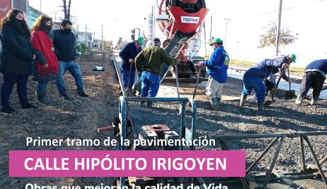 Continúa la pavimentación de Hipólito Irigoyen